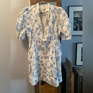NWT WHITE & BLUE TOILE COTTON BALLOON SLEEVE DRESS SIZE 12! LOVELY!!